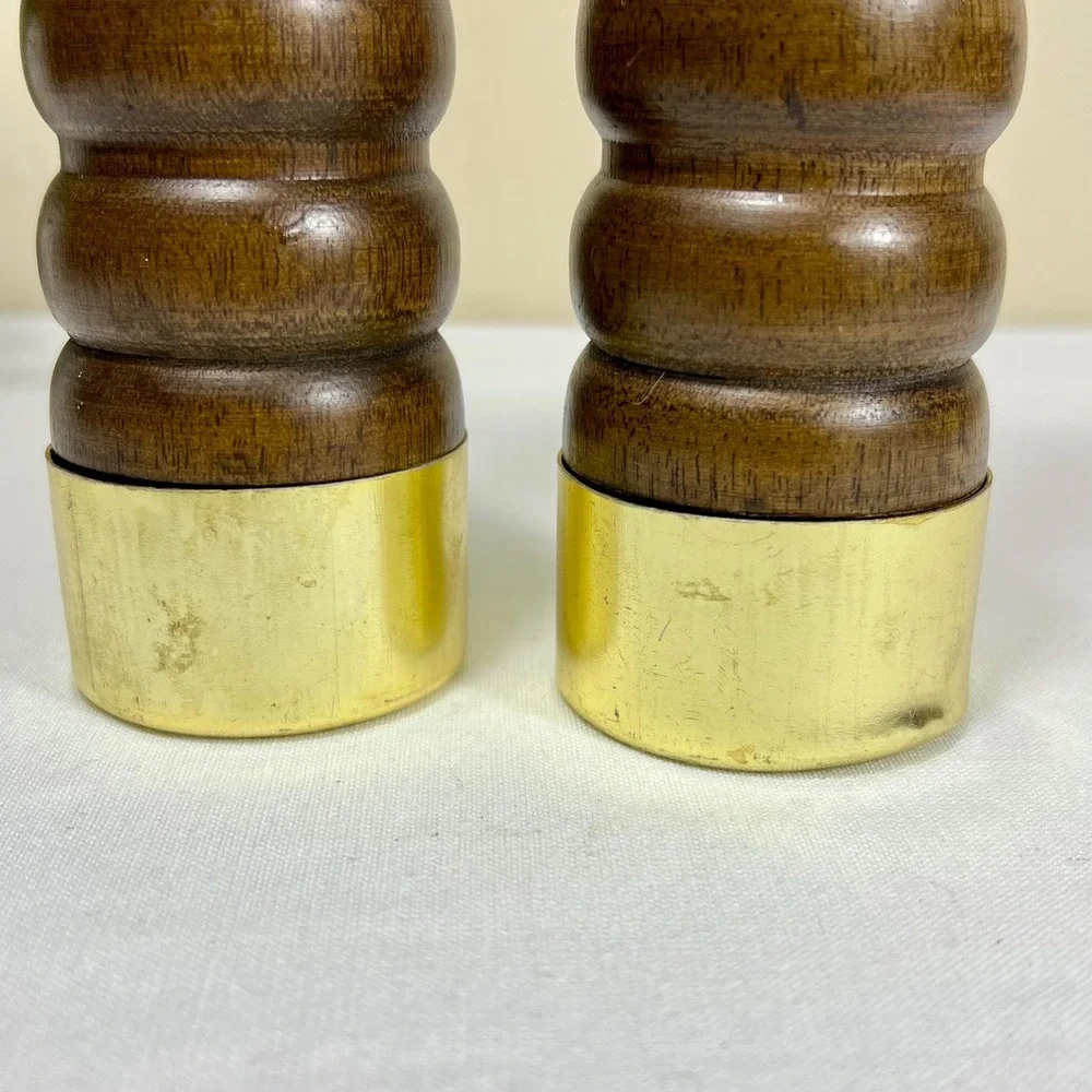 Vintage MCM Dark Brown Wood Salt and Peppers Shakers | Set of 2